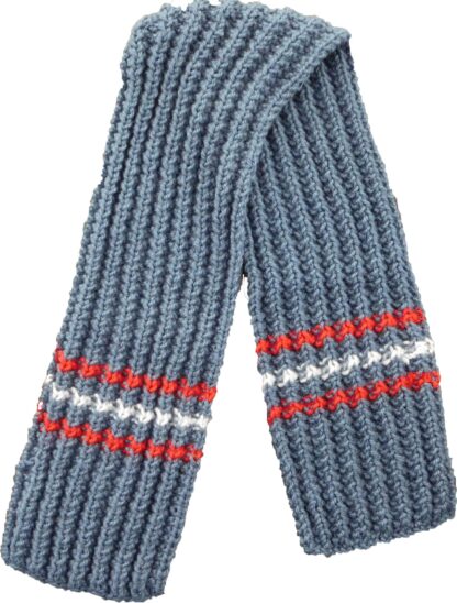 Blauwe sjaal met rode en witte strepen