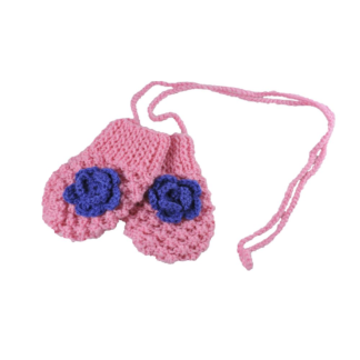 handschoen roze met paarse bloem voor kleine kinderen